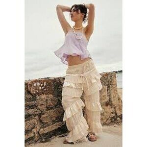 Free People Belle Ruffle Pants Womens XS Renaissance Romance Lace Castle Core